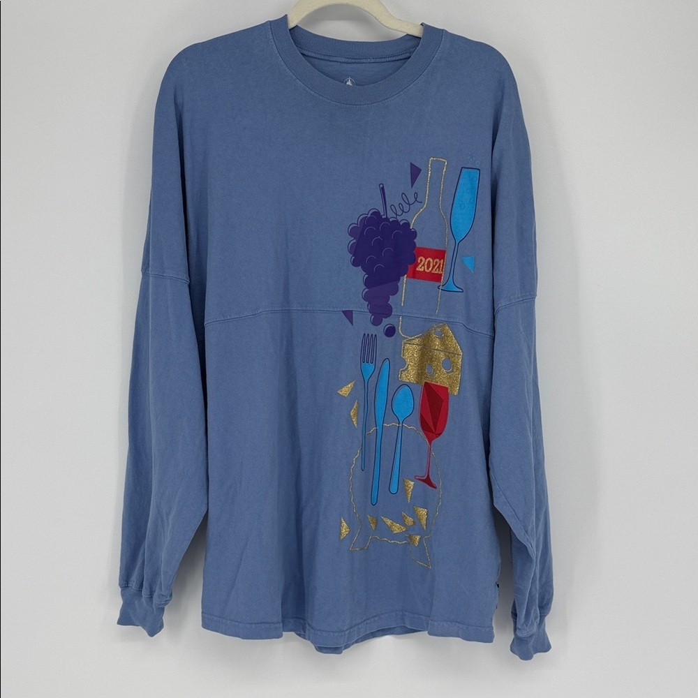Disney Epcot Food & Wine Festival Spirit Jersey Blue Long Sleeve Tee L 2021